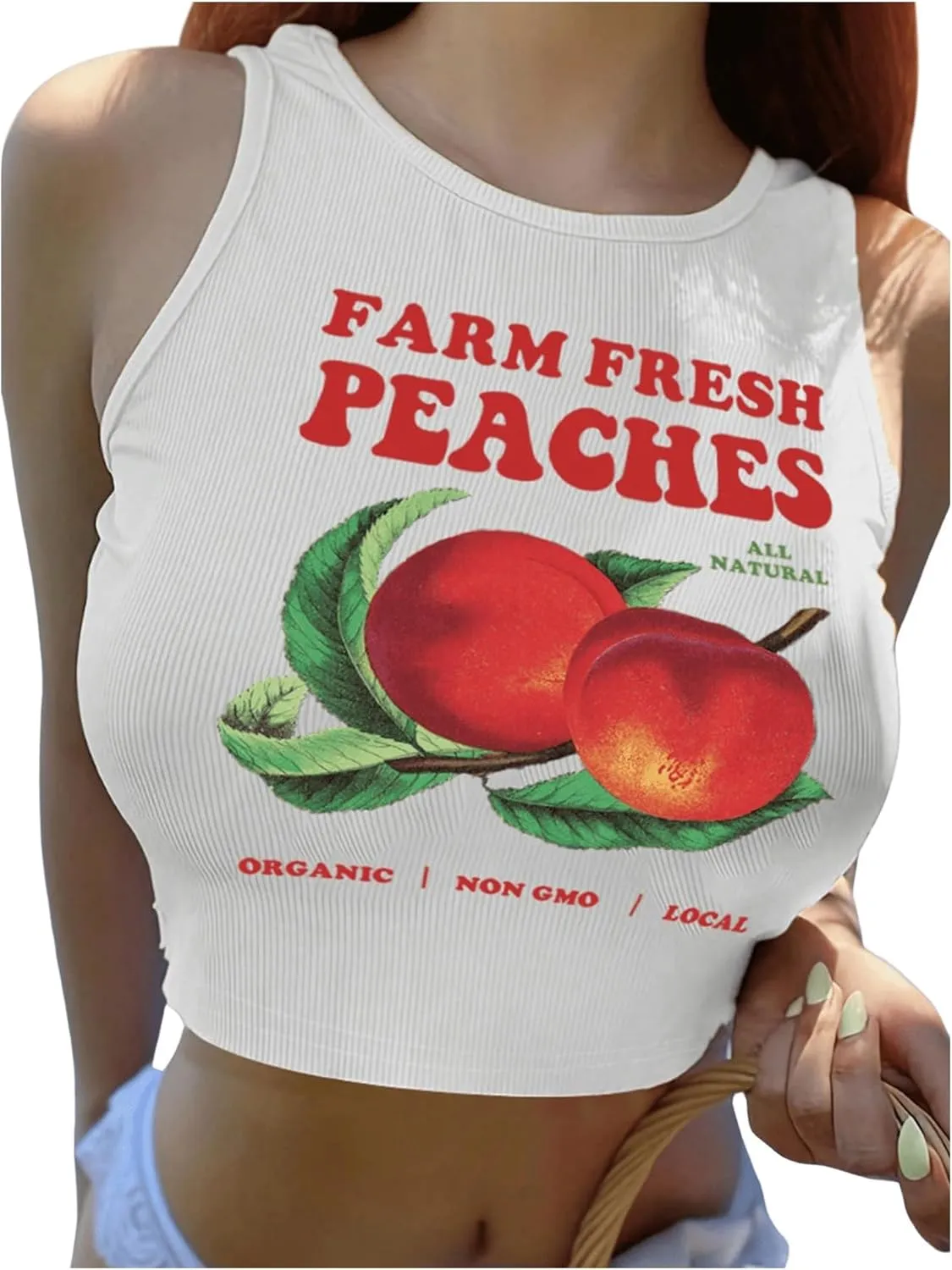 WDIRARA Women's Printed Crop Tank Tops Graphic Cami Top Summer Ribbed Slim Fit Tee