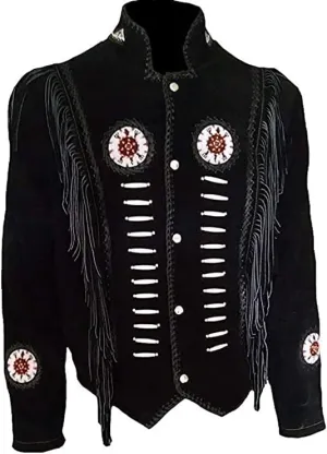 Western Genuine Leather Suede Jacket Women Cowlady Native American Lady Beaded & Fringe Cowgirl Jacket Tassels