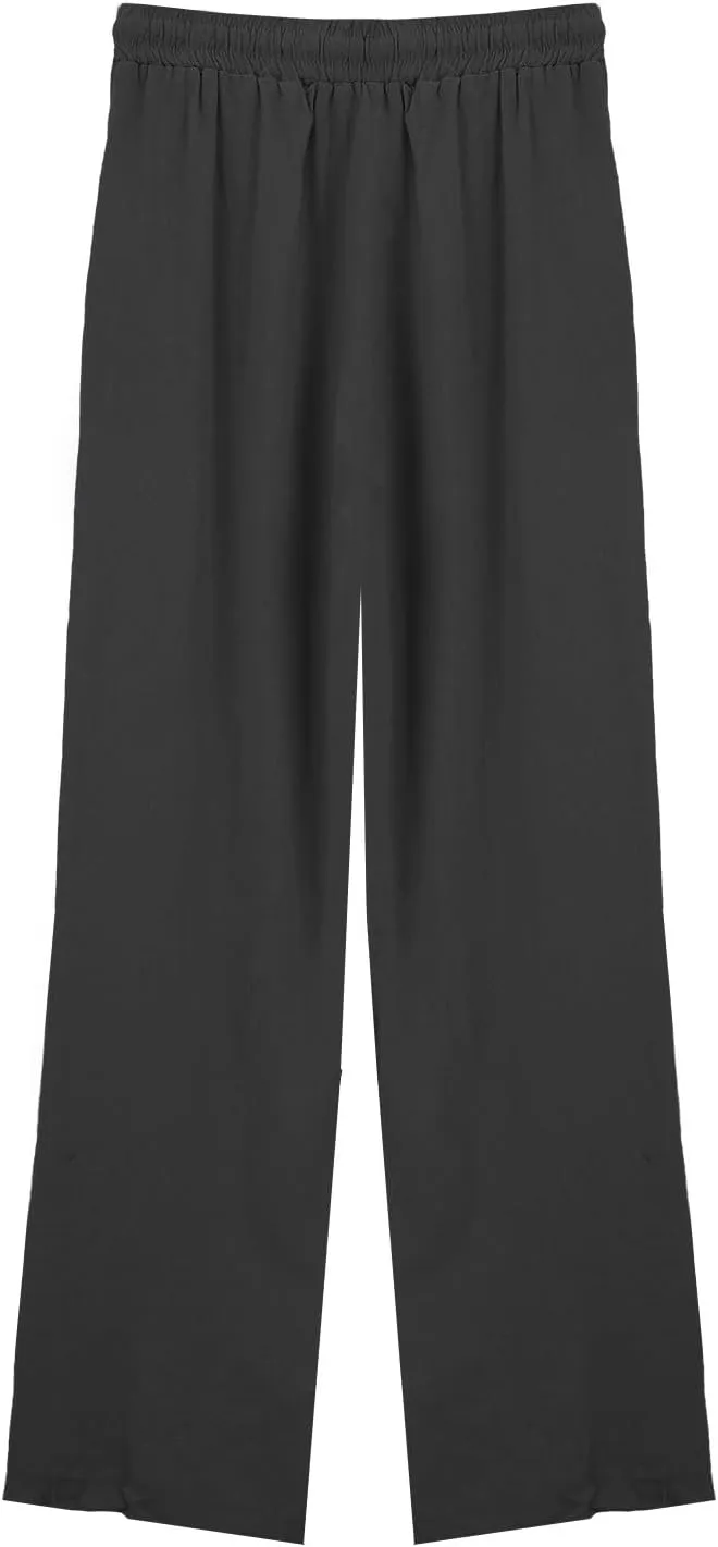 Wide Leg Linen Pants for Women Casual High Waisted Palazzo Crop Pants Lightweight Summer Flowy Trousers with Pockets