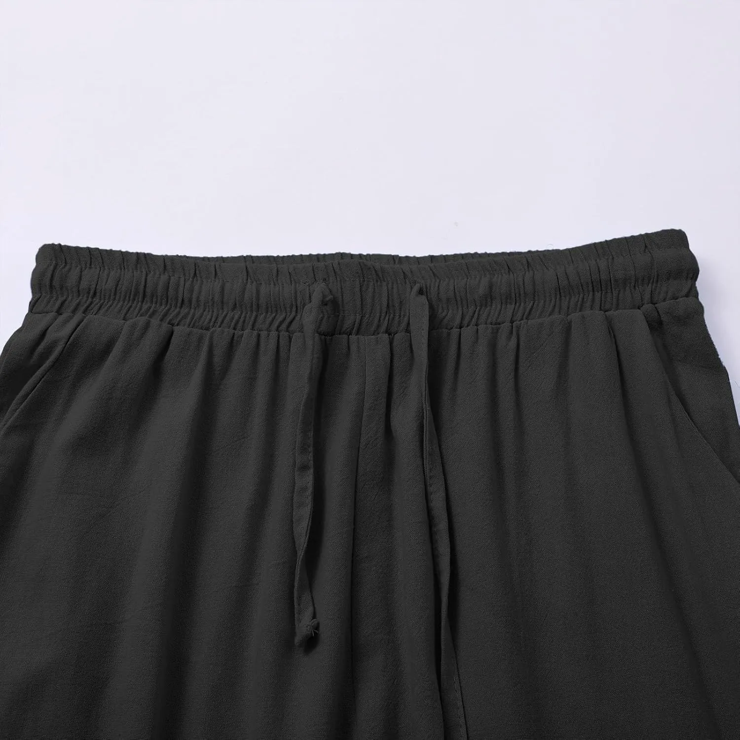Wide Leg Linen Pants for Women Casual High Waisted Palazzo Crop Pants Lightweight Summer Flowy Trousers with Pockets