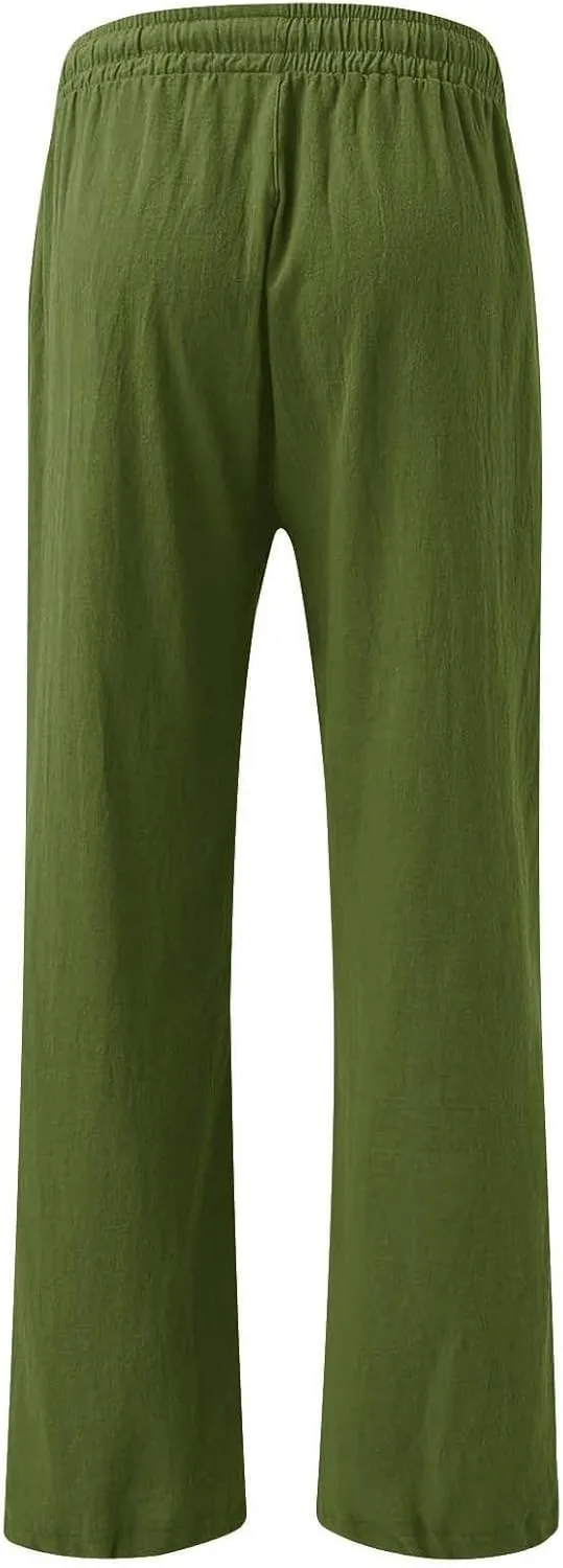 Wide Leg Linen Pants Women Plus Size High Waisted Palazzo Pant Casual Comfy Flowy Beach Summer Trousers with Pockets