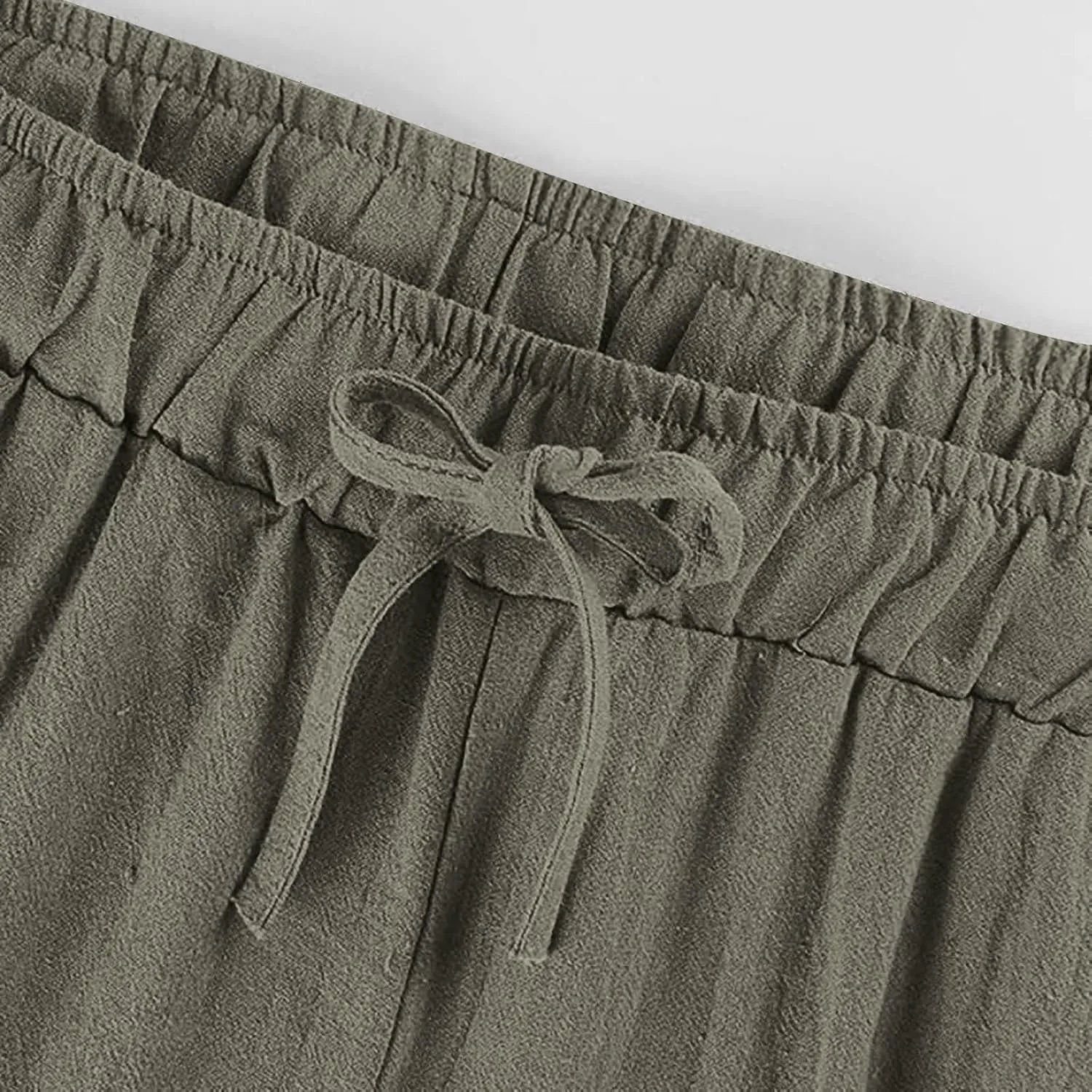 Wide Leg Pants for Women Cotton Linen Casual Summer Loose Drawstring Waist Trousers Summer Palazzo Pant with Pocket
