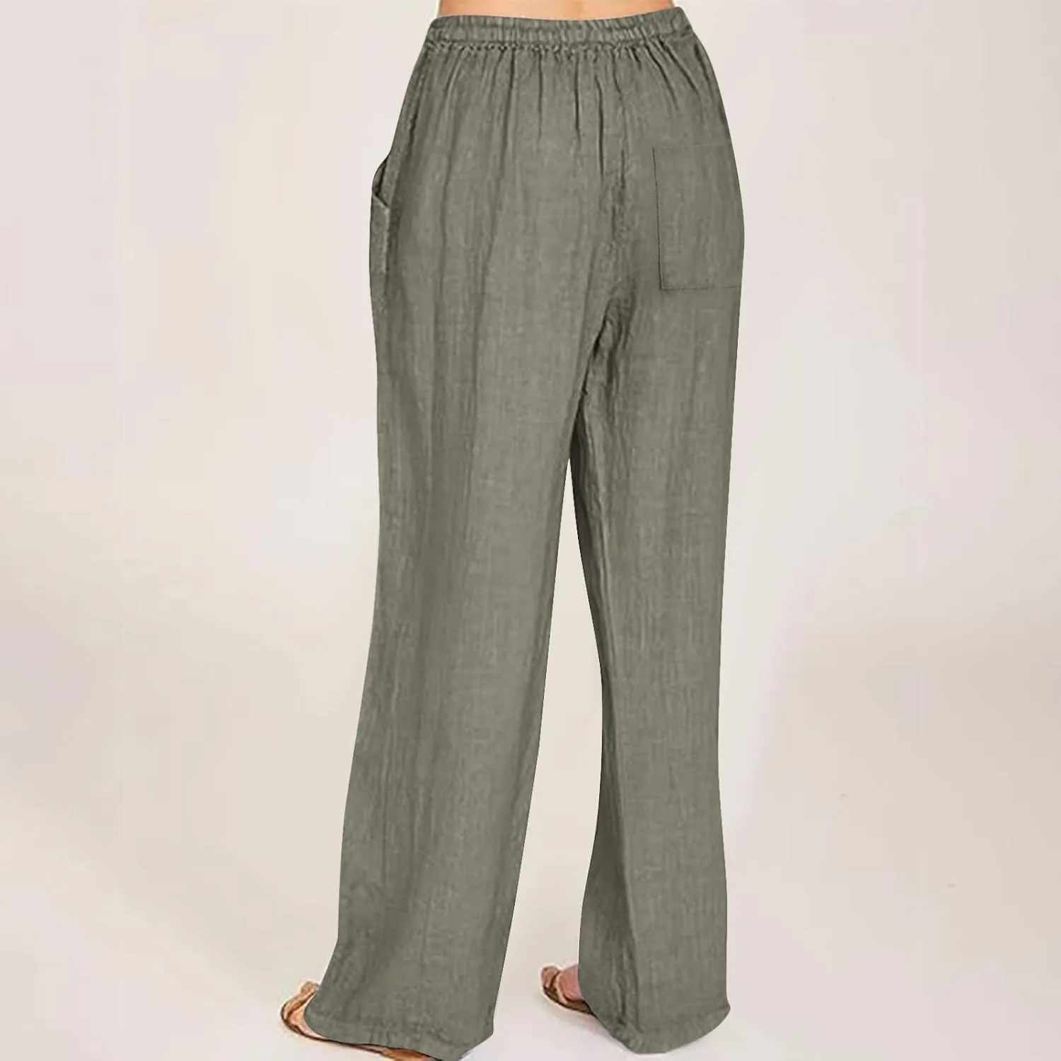 Wide Leg Pants for Women Cotton Linen Casual Summer Loose Drawstring Waist Trousers Summer Palazzo Pant with Pocket