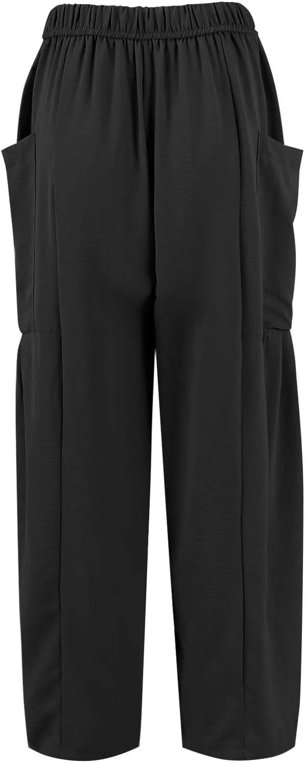 Wide Leg Pants for Women Linen High Waisted Summer Fashion Pants Drawstring Flowy with Pockets Solid Clothes Vacation