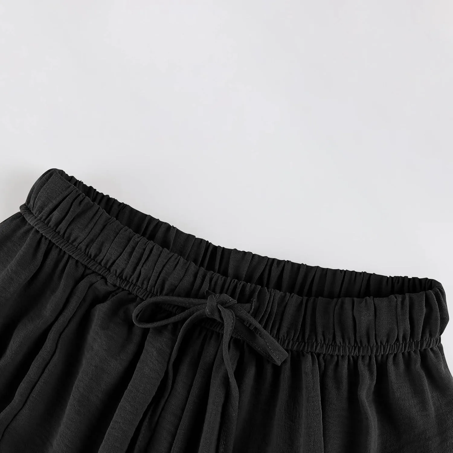 Wide Leg Pants for Women Linen High Waisted Summer Fashion Pants Drawstring Flowy with Pockets Solid Clothes Vacation