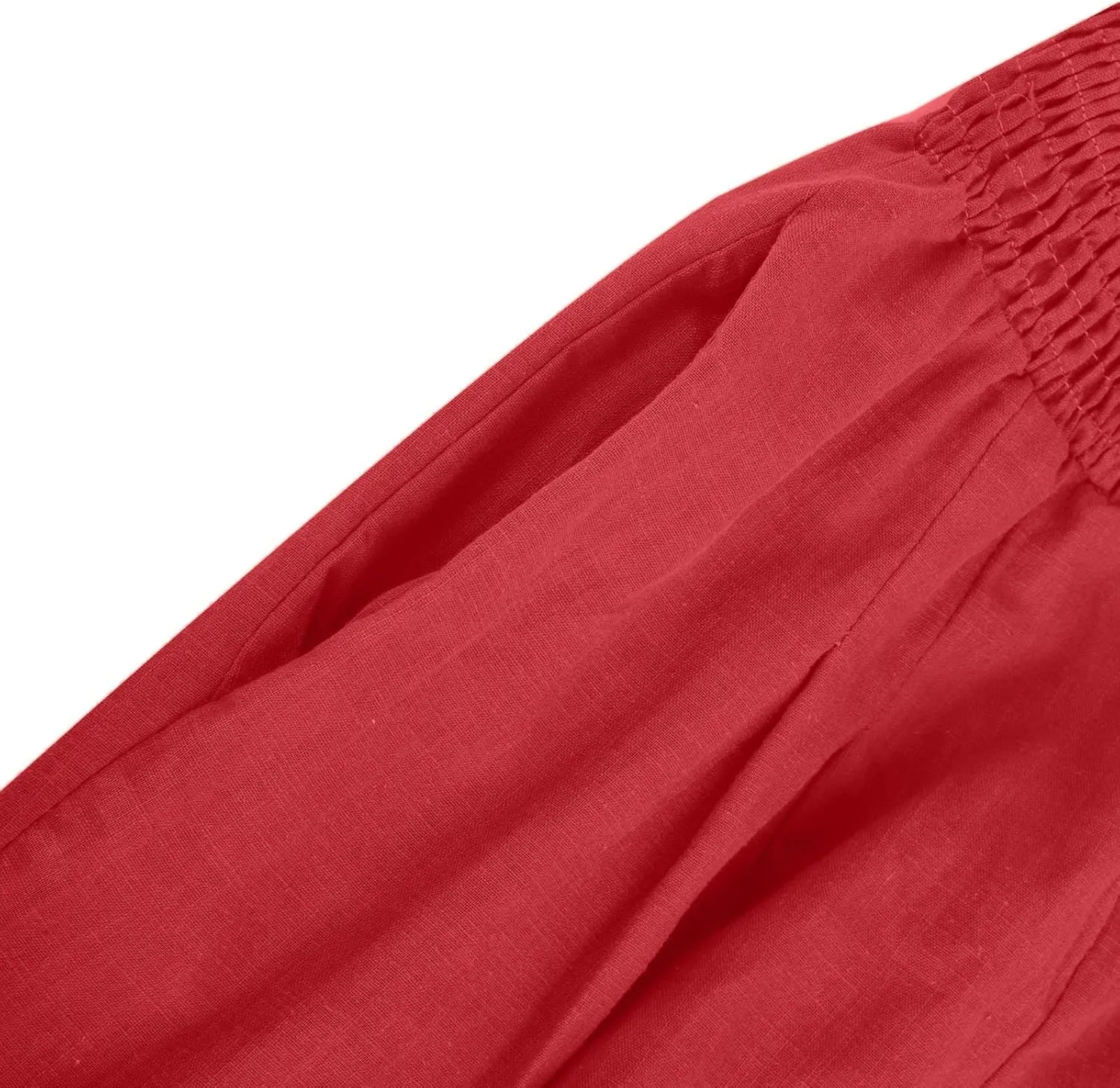 Wide Leg Pants for Women Summer Trendy Cotton Linen Palazzo Pants Smocked High Waisted Boho Trousers with Pockets