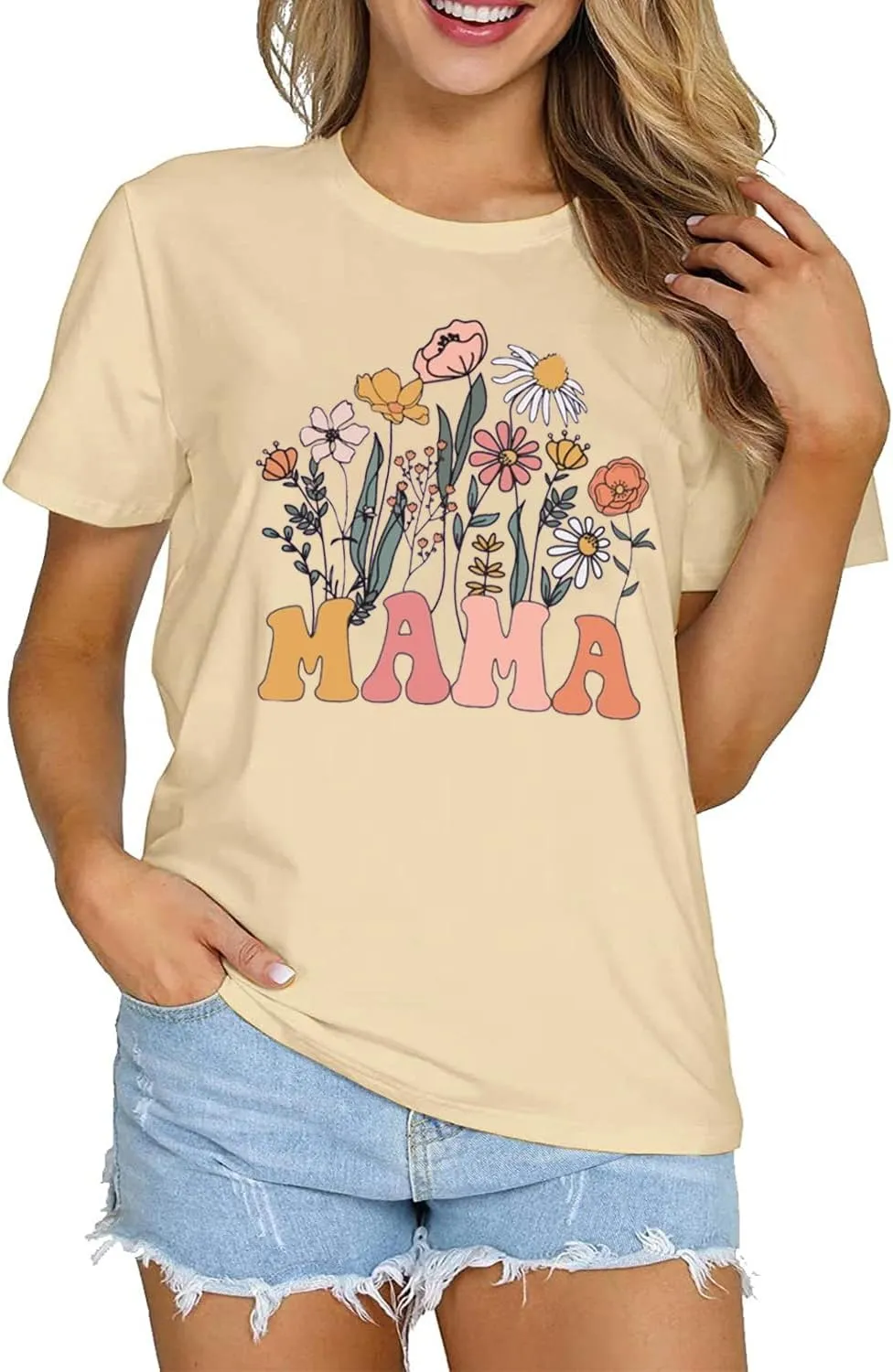 Wildflowers Mama Shirt Women Retro Floral Graphic Mom Tshirt Casual Loose Short Sleeve Tops Tee