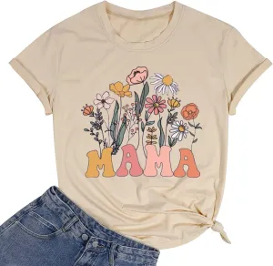 Wildflowers Mama Shirt Women Retro Floral Graphic Mom Tshirt Casual Loose Short Sleeve Tops Tee