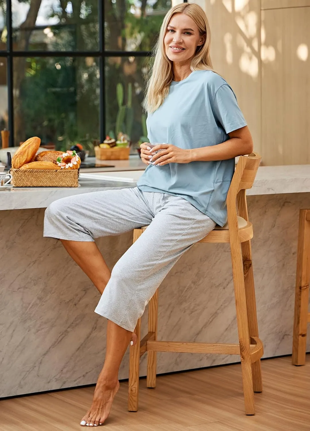 Willit Women's Capris Pants Cotton Yoga Capri Casual Lounge Pants Wide Leg Workout Sweatpants with Pockets 20"