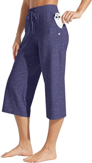 Willit Women's Capris Pants Cotton Yoga Capri Casual Lounge Pants Wide Leg Workout Sweatpants with Pockets 20"