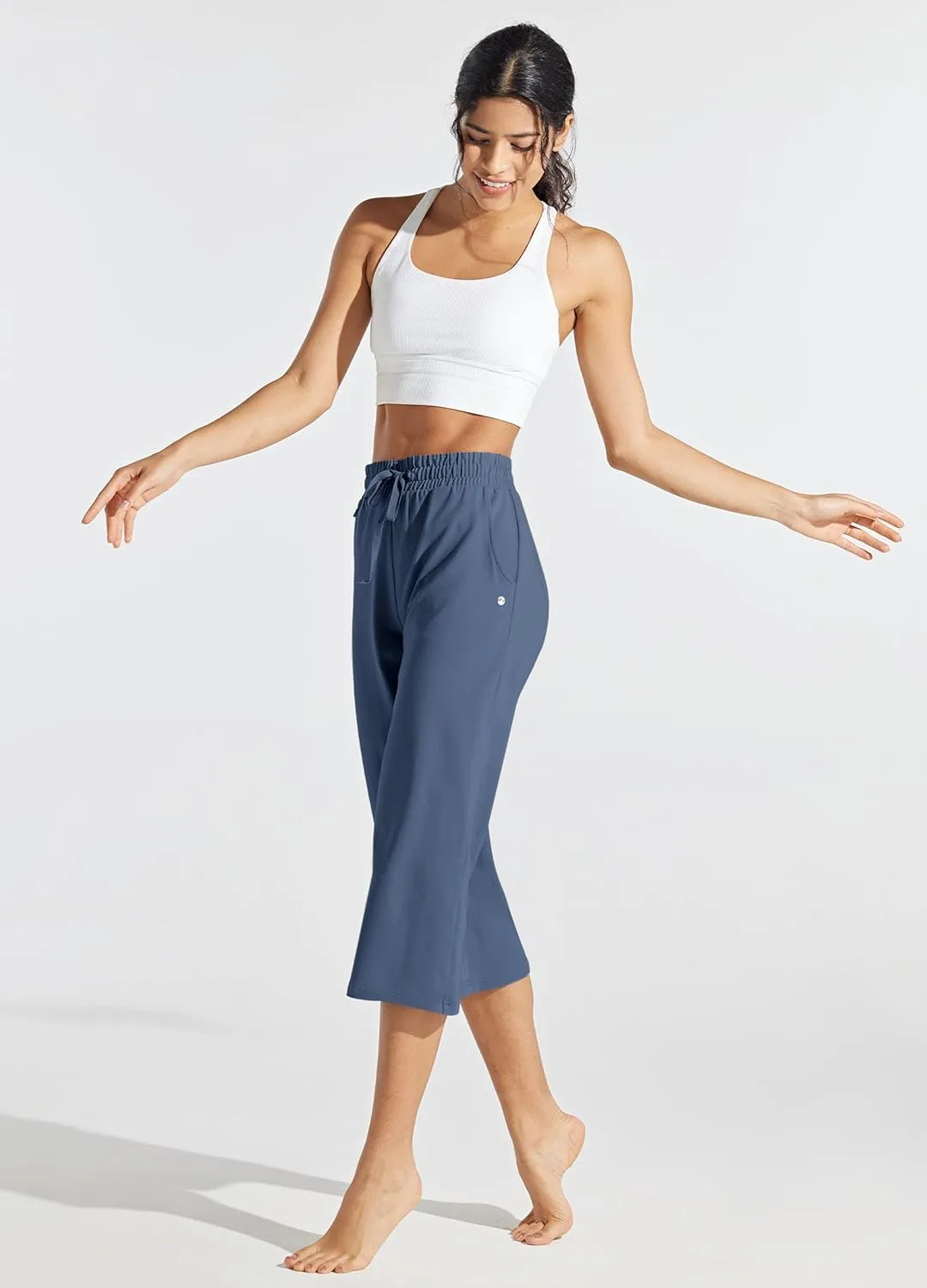 Willit Women's Capris Pants Cotton Yoga Capri Casual Lounge Pants Wide Leg Workout Sweatpants with Pockets 20"