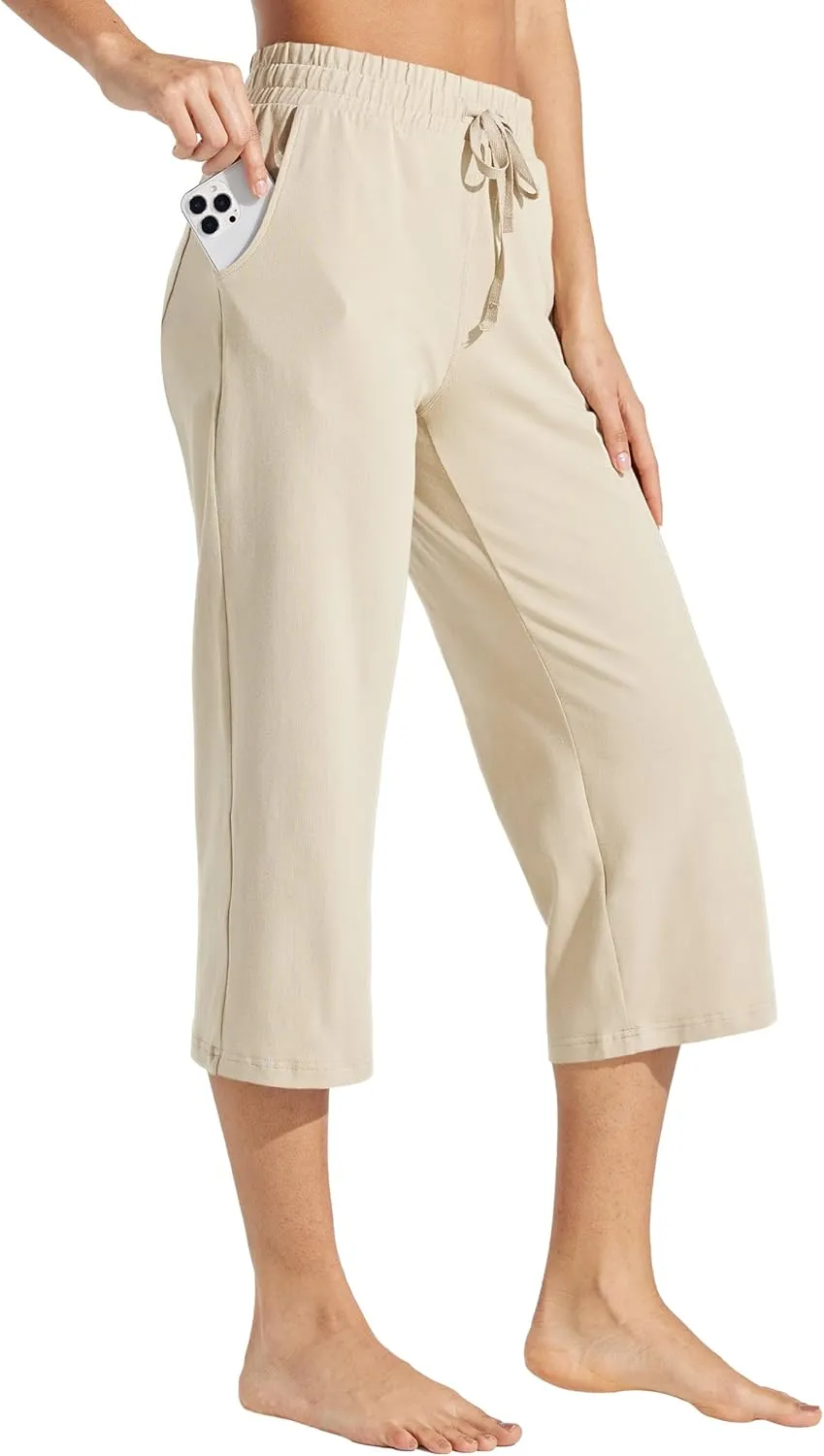 Willit Women's Capris Pants Cotton Yoga Capri Casual Lounge Pants Wide Leg Workout Sweatpants with Pockets 20"