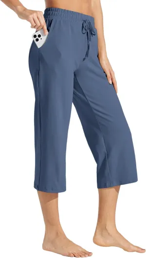 Willit Women's Capris Pants Cotton Yoga Capri Casual Lounge Pants Wide Leg Workout Sweatpants with Pockets 20"