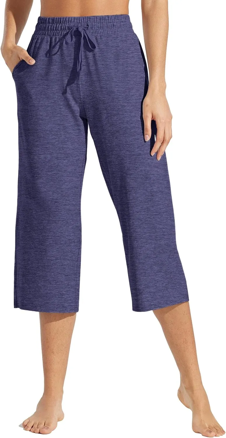 Willit Women's Capris Pants Cotton Yoga Capri Casual Lounge Pants Wide Leg Workout Sweatpants with Pockets 20"