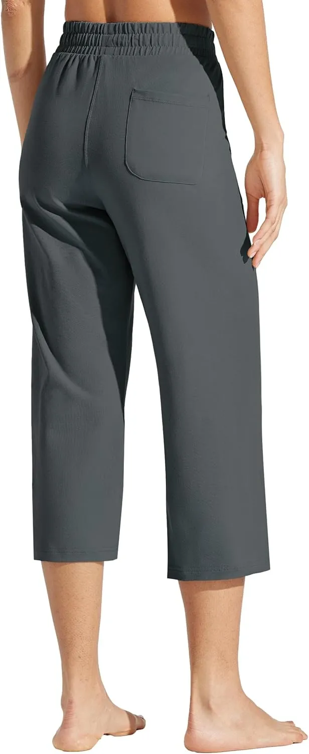 Willit Women's Capris Pants Cotton Yoga Capri Casual Lounge Pants Wide Leg Workout Sweatpants with Pockets 20"