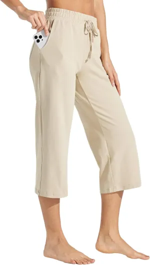 Willit Women's Capris Pants Cotton Yoga Capri Casual Lounge Pants Wide Leg Workout Sweatpants with Pockets 20"