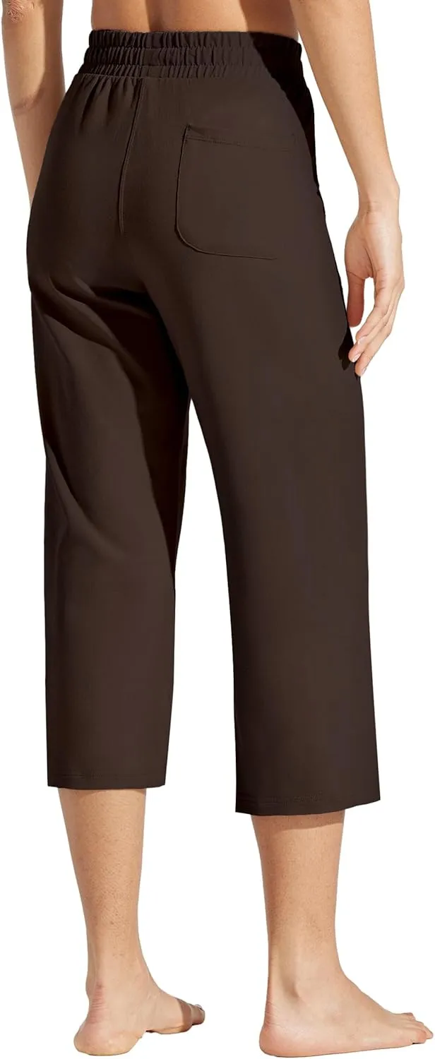 Willit Women's Capris Pants Cotton Yoga Capri Casual Lounge Pants Wide Leg Workout Sweatpants with Pockets 20"