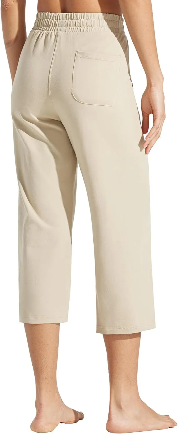 Willit Women's Capris Pants Cotton Yoga Capri Casual Lounge Pants Wide Leg Workout Sweatpants with Pockets 20"