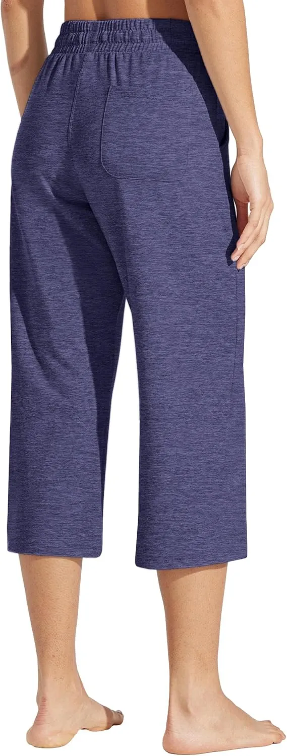 Willit Women's Capris Pants Cotton Yoga Capri Casual Lounge Pants Wide Leg Workout Sweatpants with Pockets 20"