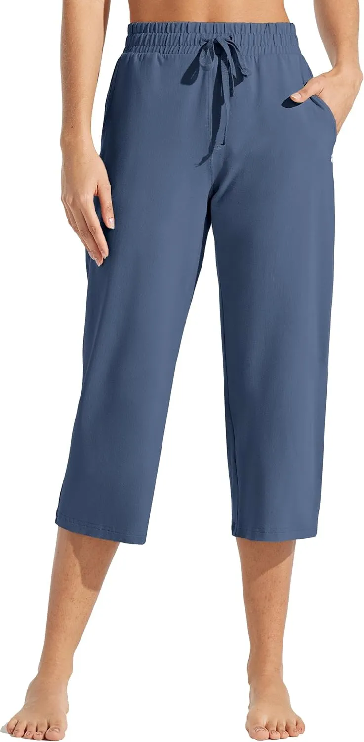 Willit Women's Capris Pants Cotton Yoga Capri Casual Lounge Pants Wide Leg Workout Sweatpants with Pockets 20"