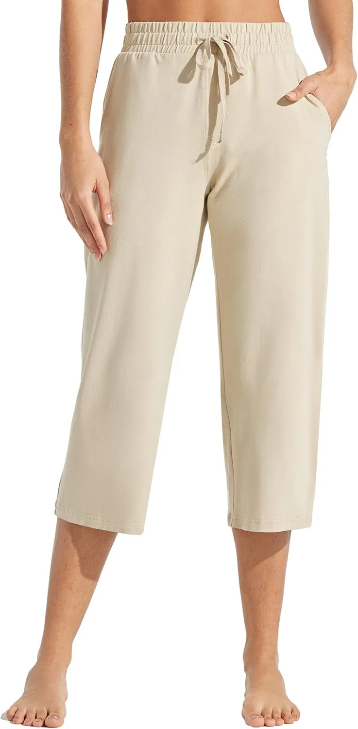 Willit Women's Capris Pants Cotton Yoga Capri Casual Lounge Pants Wide Leg Workout Sweatpants with Pockets 20"