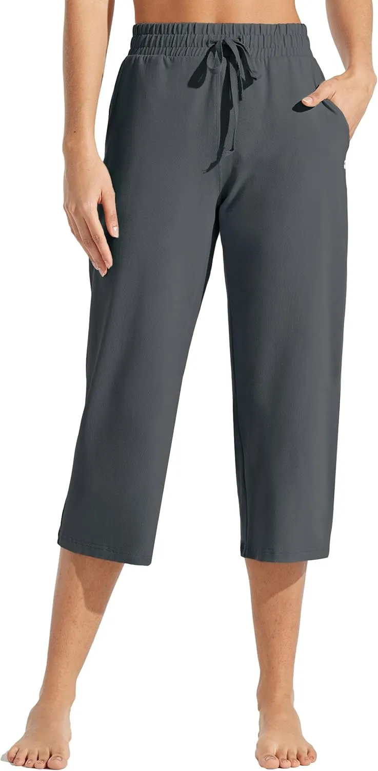 Willit Women's Capris Pants Cotton Yoga Capri Casual Lounge Pants Wide Leg Workout Sweatpants with Pockets 20"
