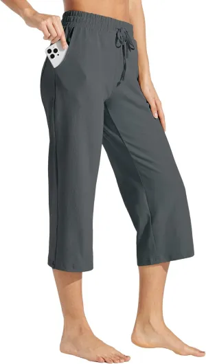 Willit Women's Capris Pants Cotton Yoga Capri Casual Lounge Pants Wide Leg Workout Sweatpants with Pockets 20"