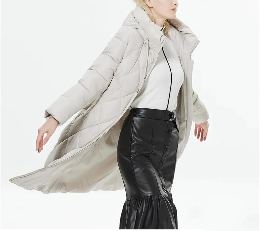 Winter Ladies Quilted Jacket Lengthened Style Padded Parka Thickened Warm Cotton Coat