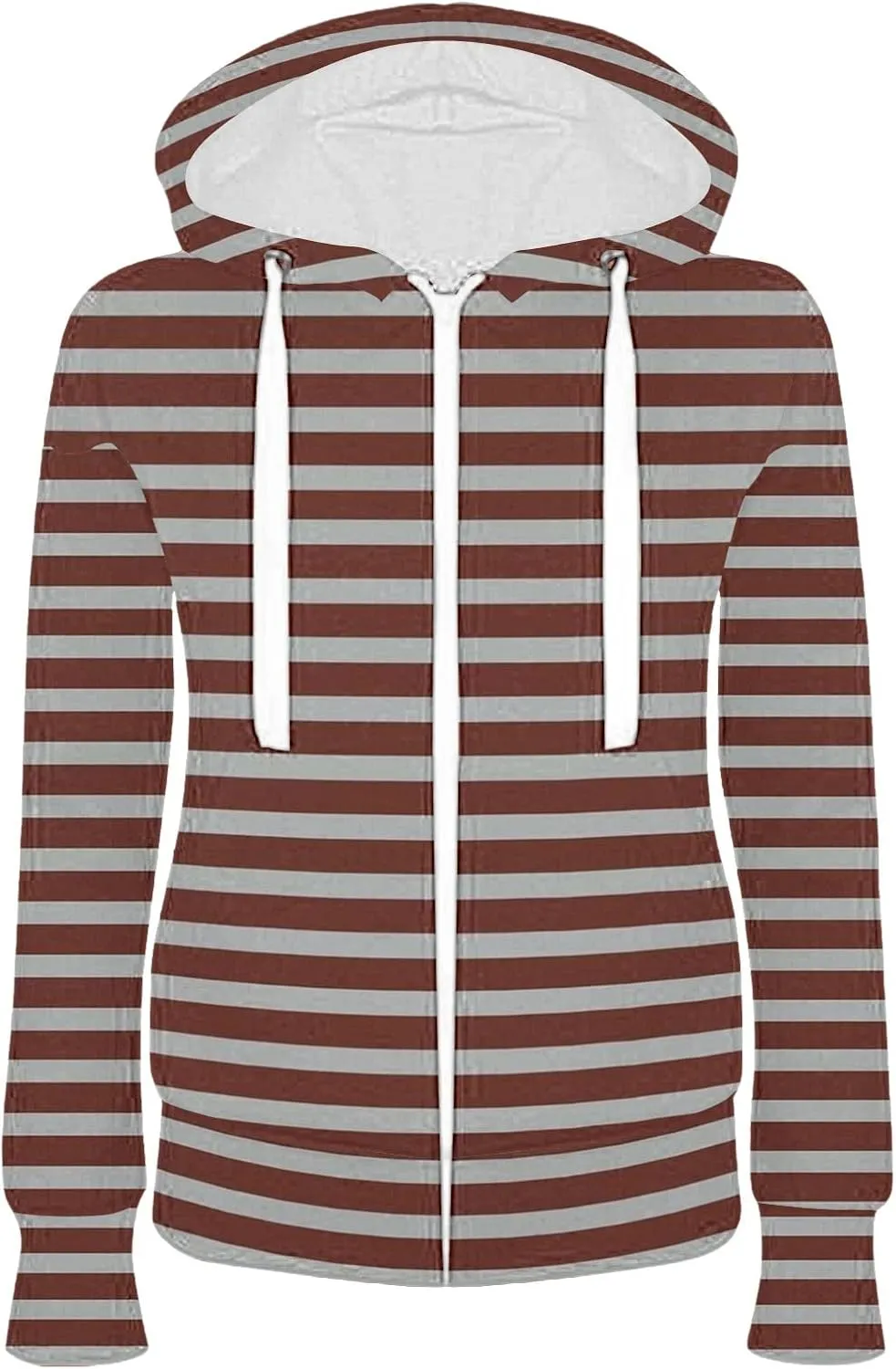 Women Casual Zip Up Hoodie Long Sleeve Striped Hooded Jacket Plus Size Pockets Comfy Fall Drawstring Sweatshirt 2024