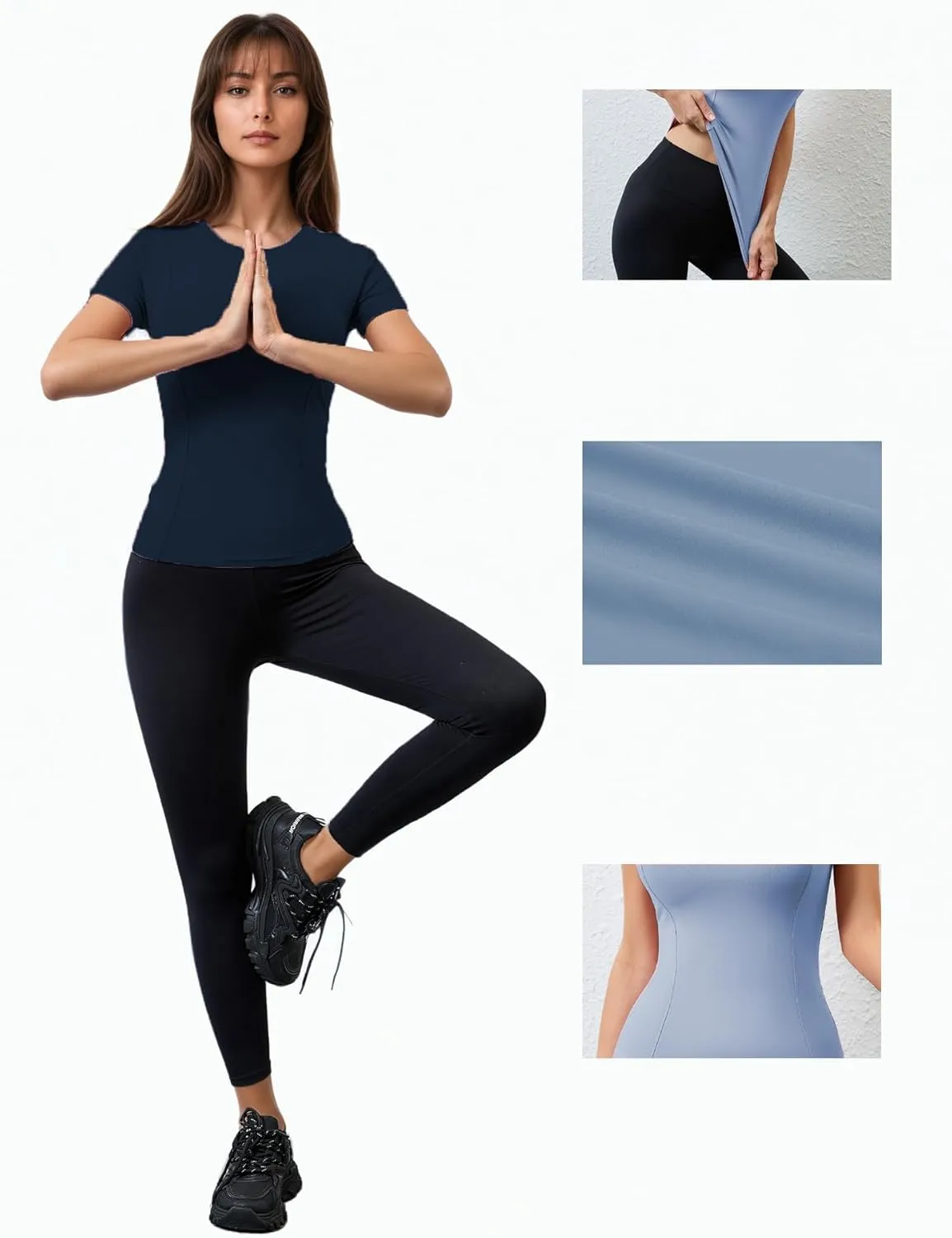 Women Elastic Workout Shirts Breathable Compression Quick Dry Gym Lightweight Basic Fitted Tops