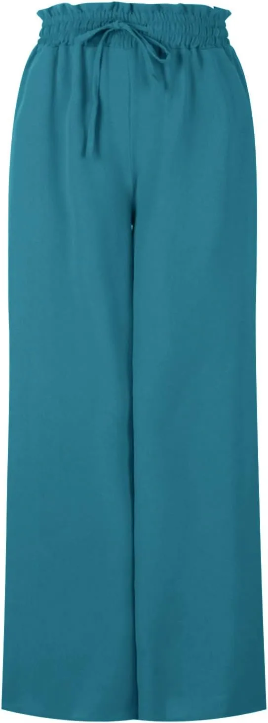Women Flowy Pants Summer Fashion High Waisted Drawstring Wide Leg Casual Baggy Lightweight Breathable Solid Trosuers