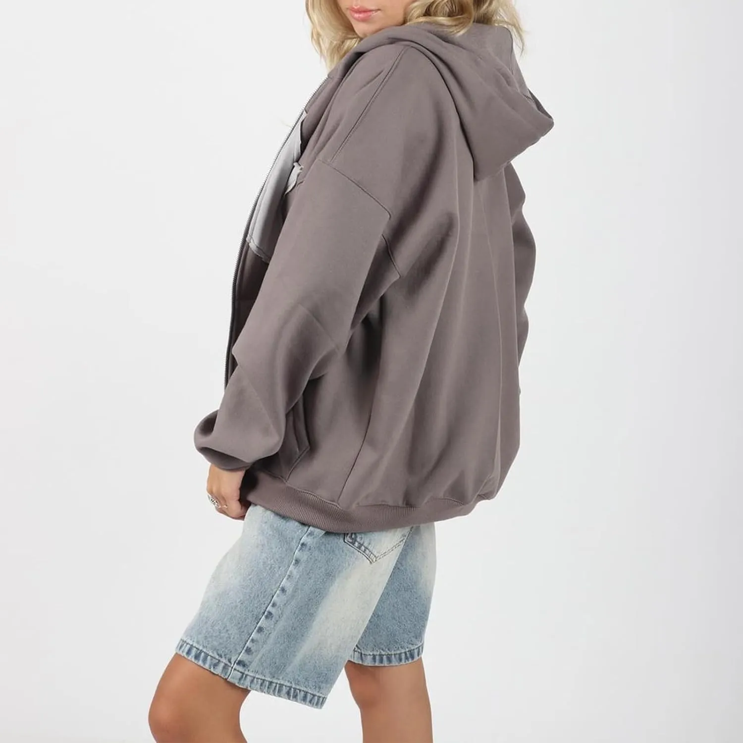 Women Gothic Star Zip Up Hoodie Long Sleeve Patchwork Oversized Aesthetic Goth Hooded Sweatshirts Streetwear Tops