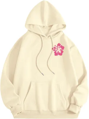 Women Hoodie Pullover Women Pink pom Puff Hoodie Y2K Preppy Oversized Sweatshirt for Teen GirlLong Sleeve Drawstring Pullover HoodieClearance BZ01-Beige Small