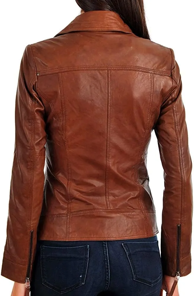 Women Leather Jacket - Lambskin Winter Vintage Motorcycle Biker Jacket, Moto Riding & Racing Jackets