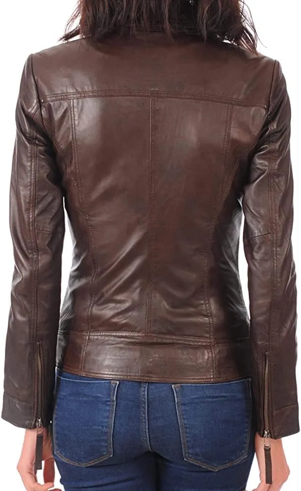 Women Leather Jacket - Lambskin Winter Vintage Motorcycle Biker Jacket, Moto Riding & Racing Jackets