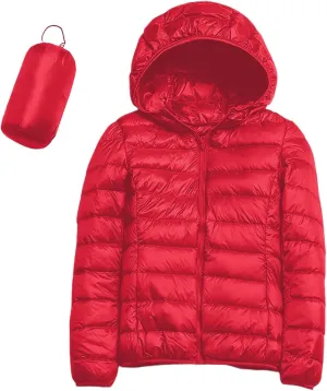 Women Lightweight Short Puffer Jacket Zip Long Sleeve Packable Hooded Down Coats Slim Winter Warm Cropped Outwear