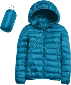 Women Lightweight Short Puffer Jacket Zip Long Sleeve Packable Hooded Down Coats Slim Winter Warm Cropped Outwear