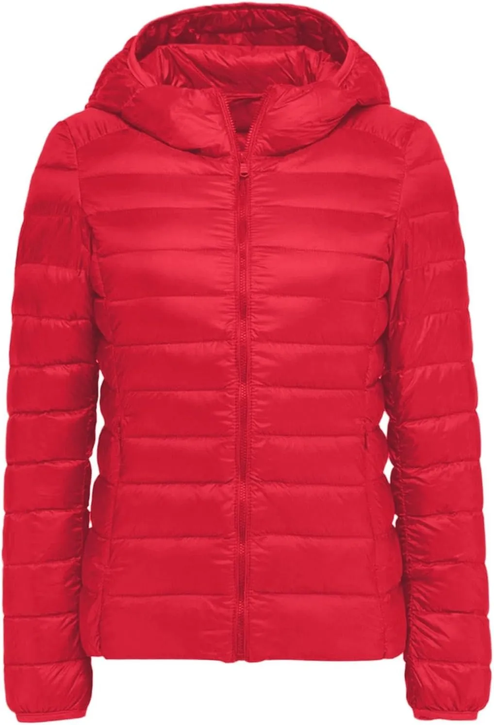 Women Lightweight Short Puffer Jacket Zip Long Sleeve Packable Hooded Down Coats Slim Winter Warm Cropped Outwear