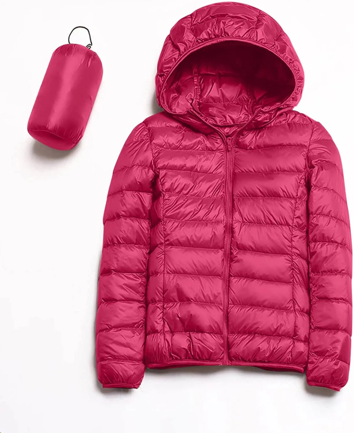Women Lightweight Short Puffer Jacket Zip Long Sleeve Packable Hooded Down Coats Slim Winter Warm Cropped Outwear