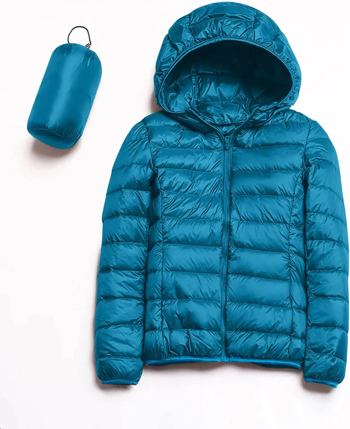 Women Lightweight Short Puffer Jacket Zip Long Sleeve Packable Hooded Down Coats Slim Winter Warm Cropped Outwear