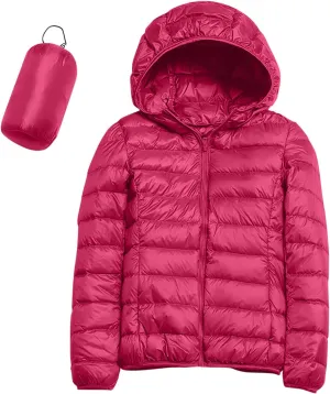 Women Lightweight Short Puffer Jacket Zip Long Sleeve Packable Hooded Down Coats Slim Winter Warm Cropped Outwear