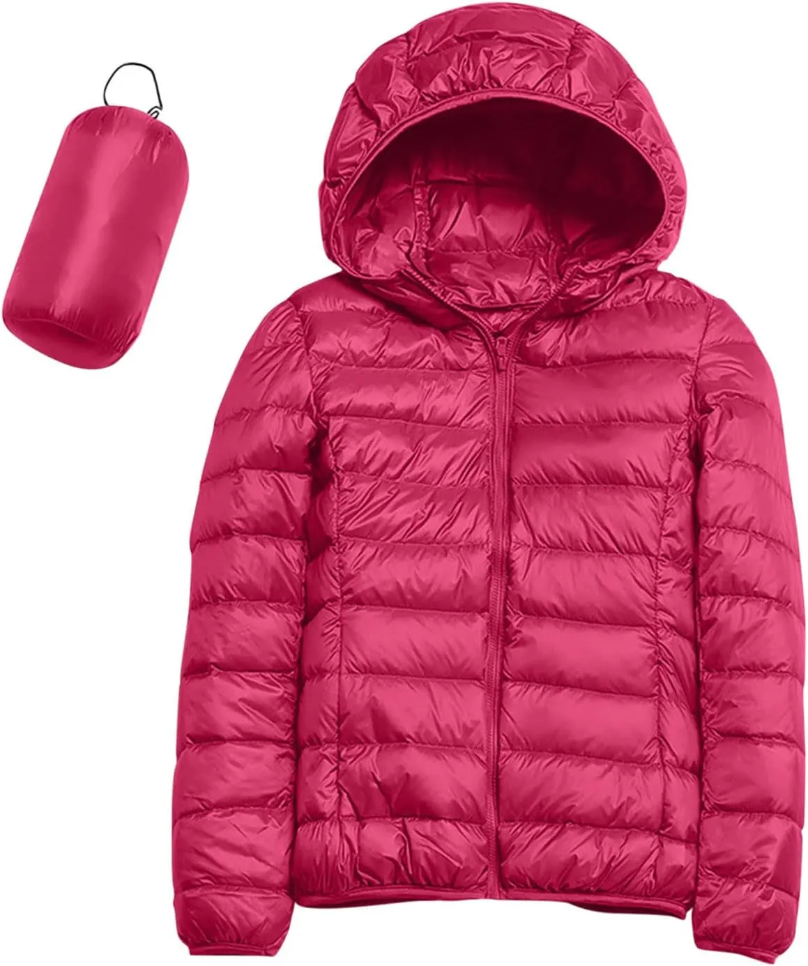 Women Lightweight Short Puffer Jacket Zip Long Sleeve Packable Hooded Down Coats Slim Winter Warm Cropped Outwear