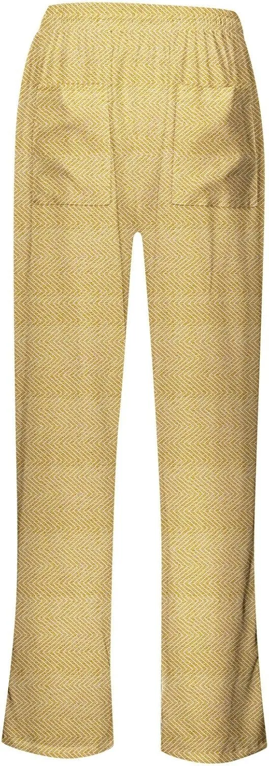 Women Linen Pants 2025 New Summer Casual High Waist Breathable Beach Pants Drawstring Elastic Trousers with Pockets