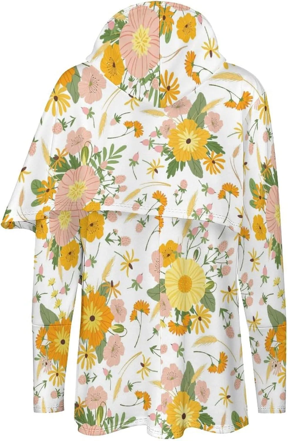 Women Long-sleeve Cloak Style Yellow Florals Sweatshirt Decked Colorful Loose-fit