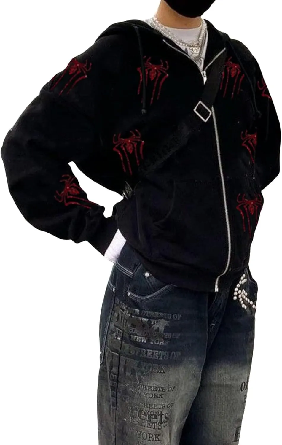 Women Men Zip Up Y2k Oversized Hoodie Spider Graphic Full Zipper Sweatshirt Teen Girls Grunge Streetwear Jacket