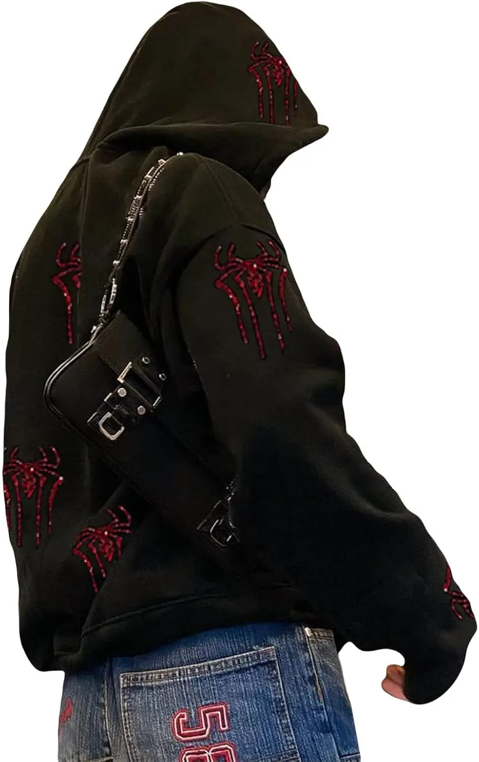 Women Men Zip Up Y2k Oversized Hoodie Spider Graphic Full Zipper Sweatshirt Teen Girls Grunge Streetwear Jacket