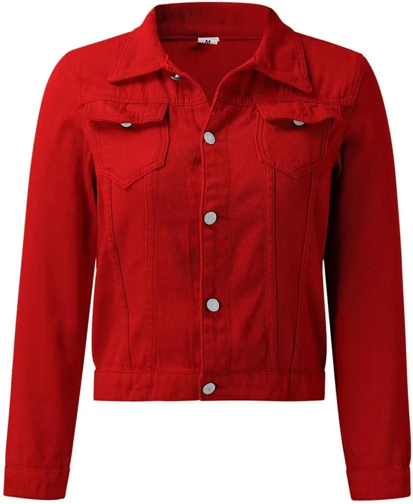 Women Short Patchwork Solid Ruffled Collar Long Sleeved Denim Jackets