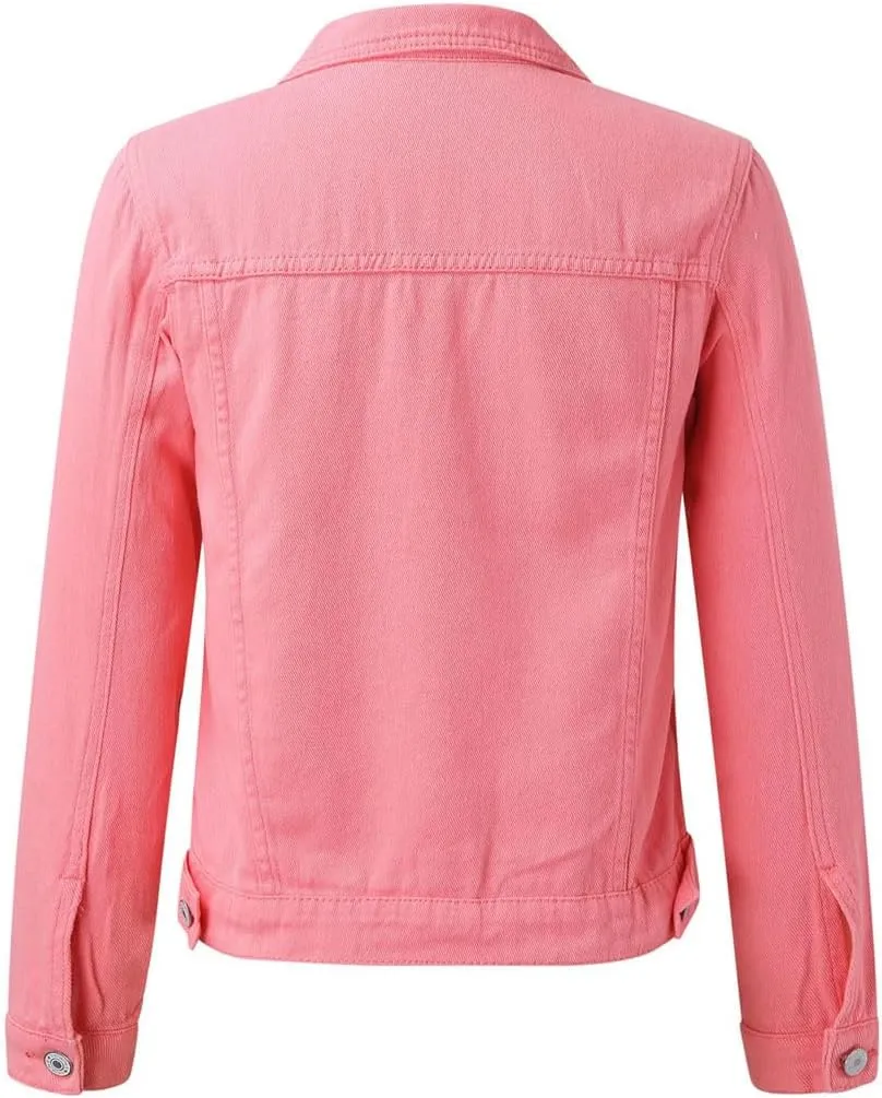 Women Short Patchwork Solid Ruffled Collar Long Sleeved Denim Jackets
