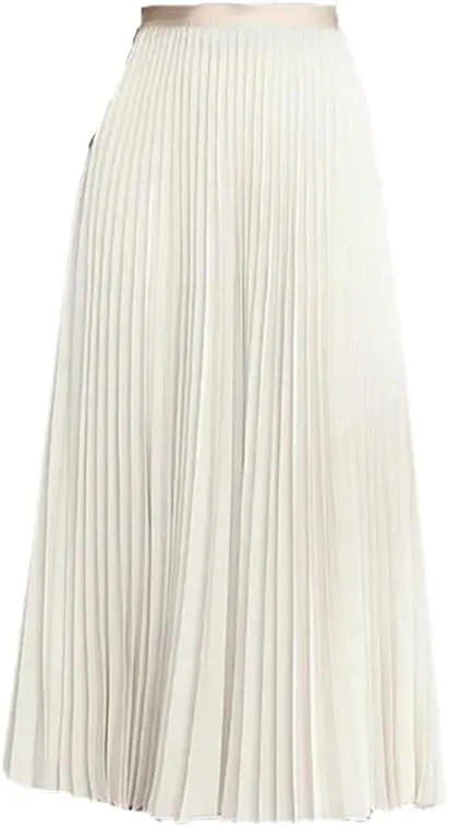 Women Solid Pleated Long Skirt Officecasual Basic All-Match Street Long Skirt