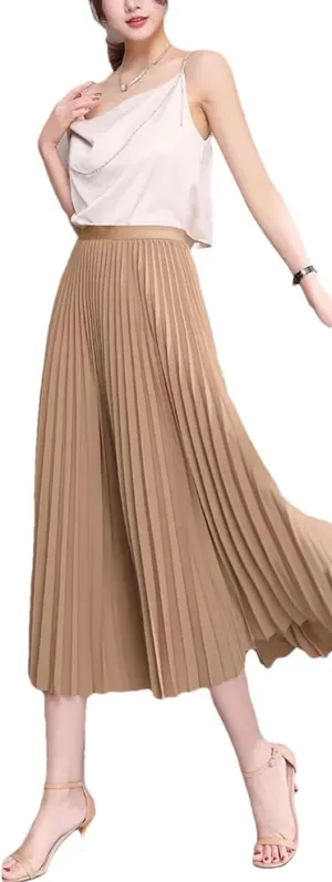 Women Solid Pleated Long Skirt Officecasual Basic All-Match Street Long Skirt